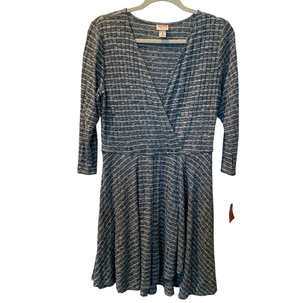 MOSSIMO Ribbed 3/4 Sleeve Crossover Faux Wrap Mini Dress XL NWT